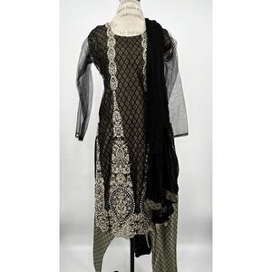 Bollywood Pearl Brown Black Anarkali Indian Three-Piece Hit MEDIUM